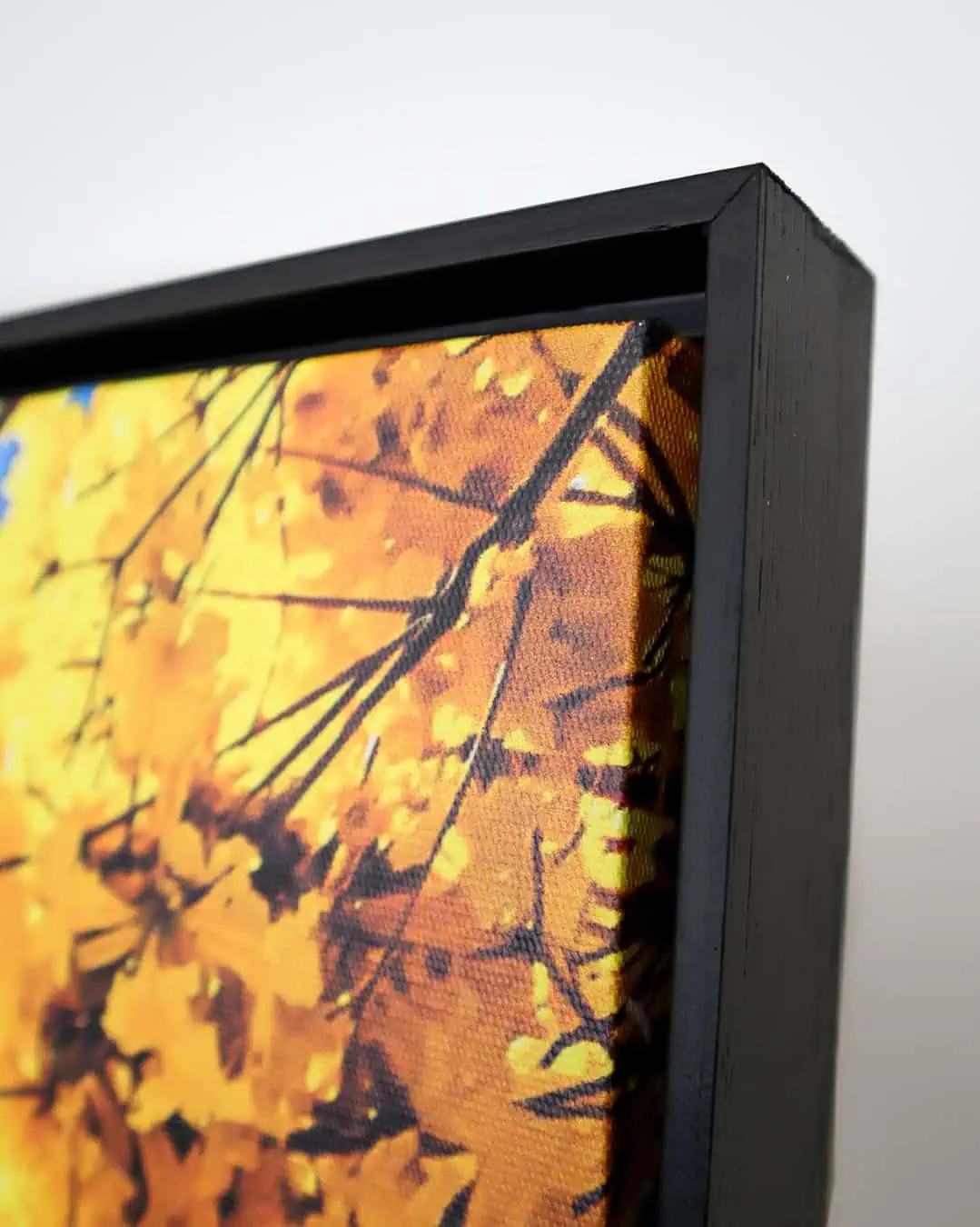 Árvore de outono com folhas amarelas e galhos, impressa em quadro decorativo de alta qualidade.