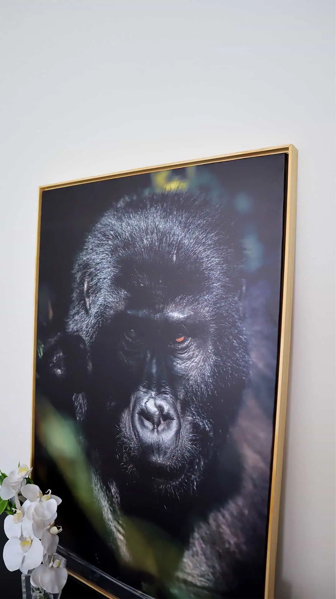1. Fotografia de um gorila negra em exposição de arte fotográfica.