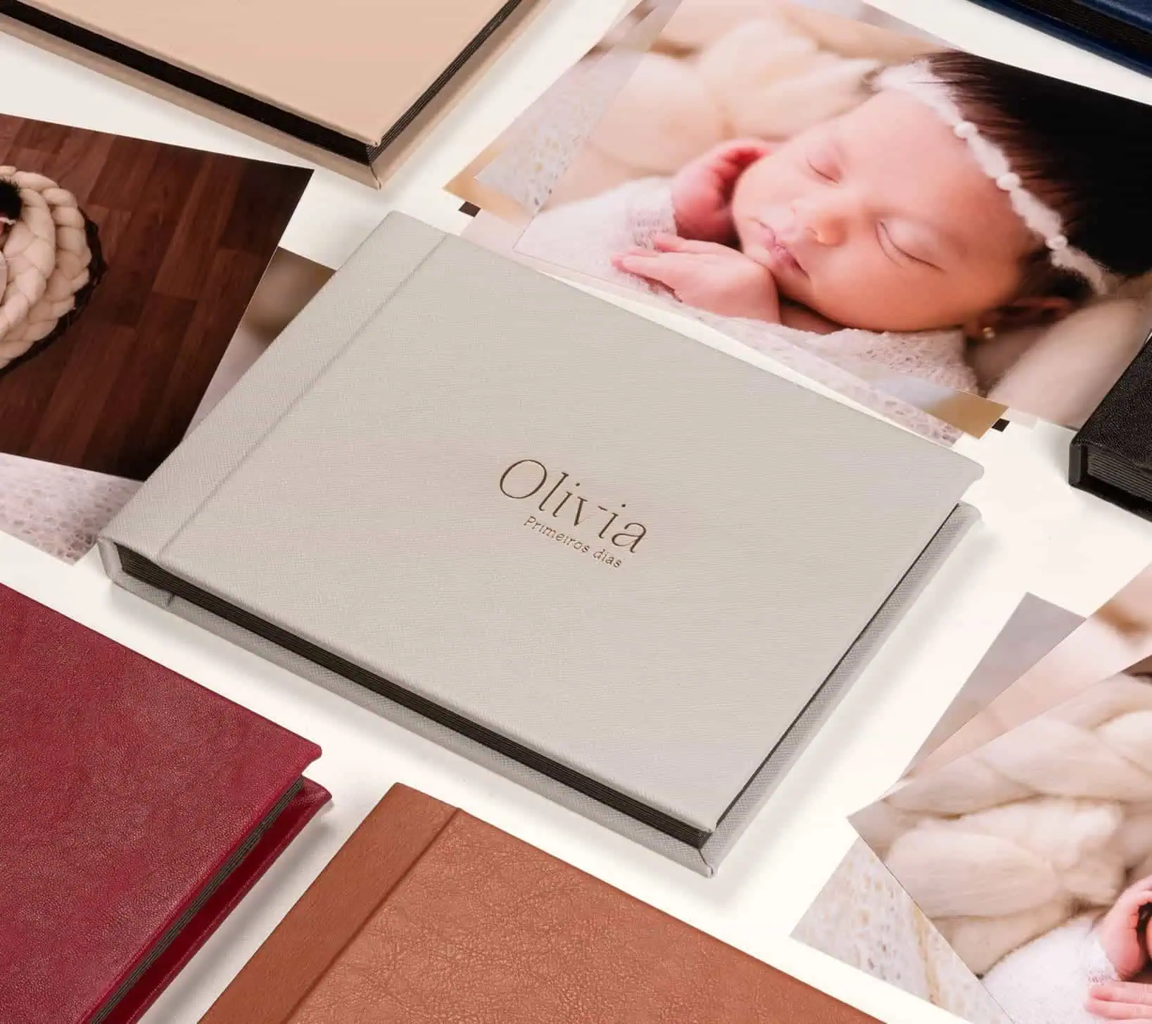 Água passada, fotos de bebê e álbuns personalizados para memórias especiais.