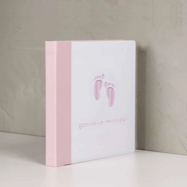 linha Familia – baby steep Sapato de bebê em rosa com texto "gafinha - primeiro ano de vida" na capa.