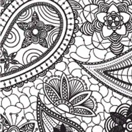 Detalhes de desenho de arte minimalista com padrões florais e geométricos.