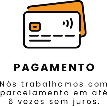 Cartão de crédito preto e laranja com ícone de pagamento digital.