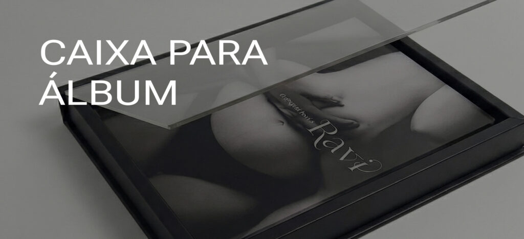 Caixa para álbum de fotos fotográfico com design elegante e moderna.