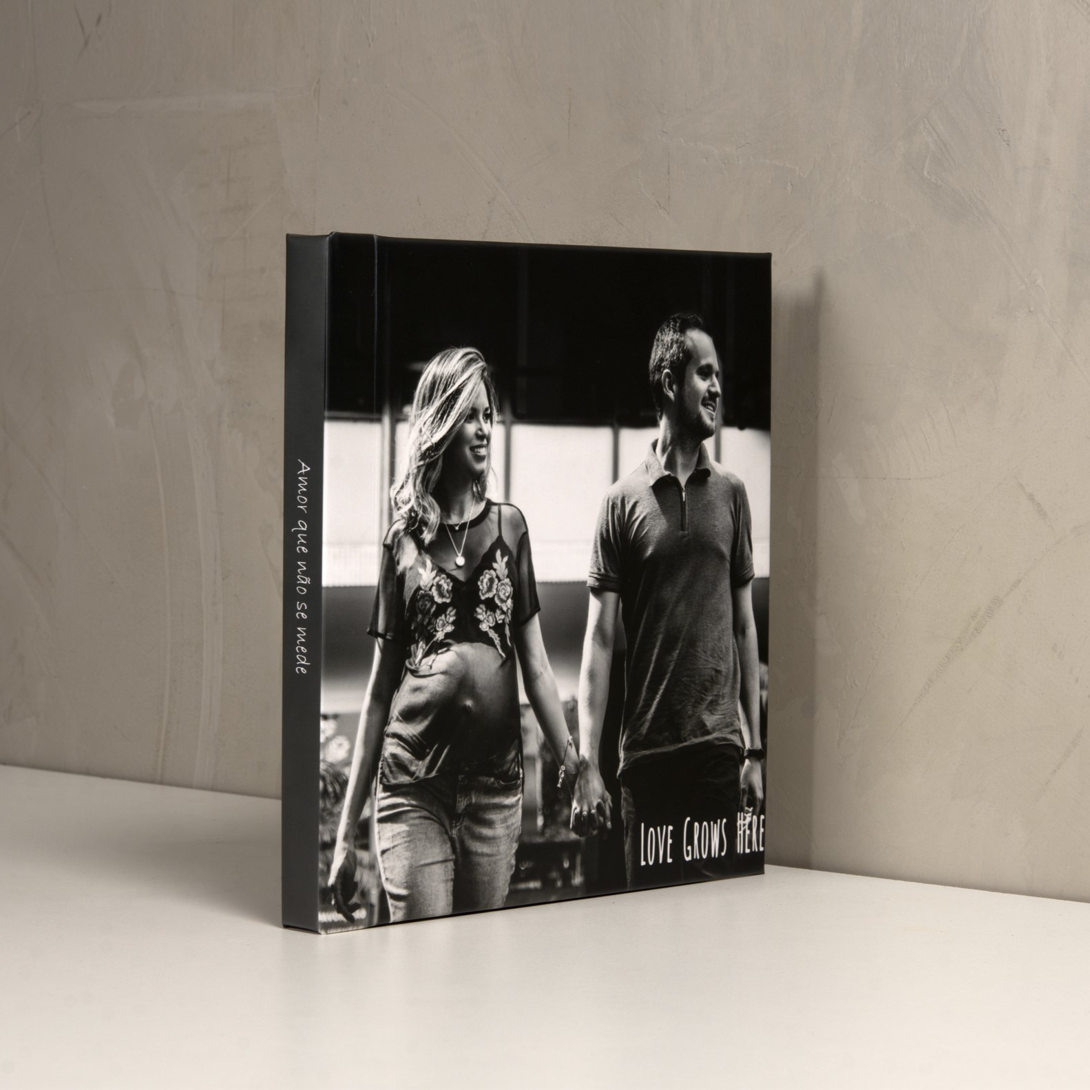 Capa de livro com casal sorridente segurando as mãos, em ambiente moderno, com foco em fotografia de.